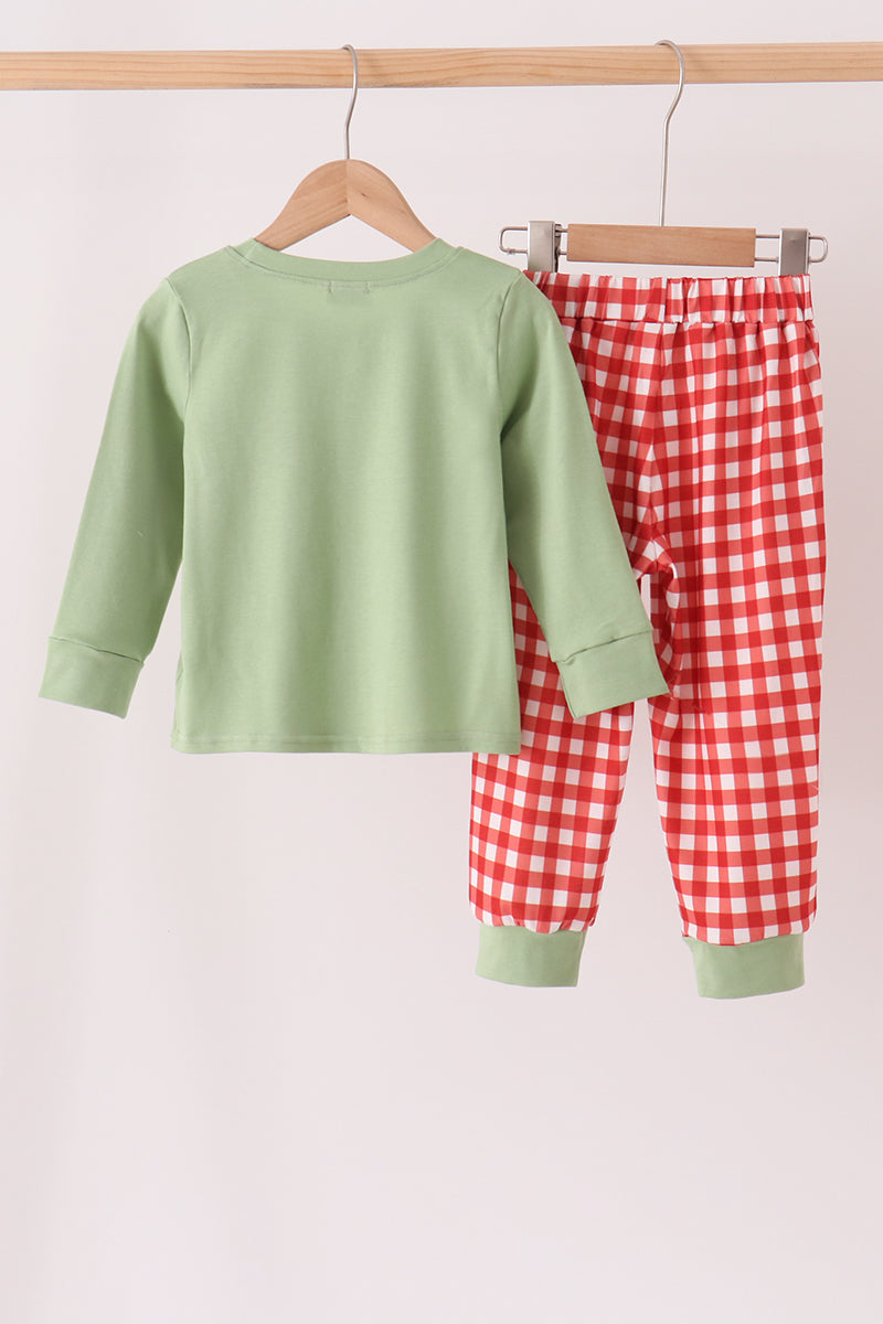 Abby & Evie | Sage Goose Embroidery Gingham Pants Set