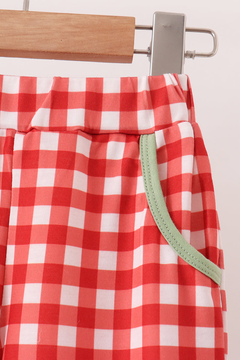 Abby & Evie | Sage Goose Embroidery Gingham Pants Set