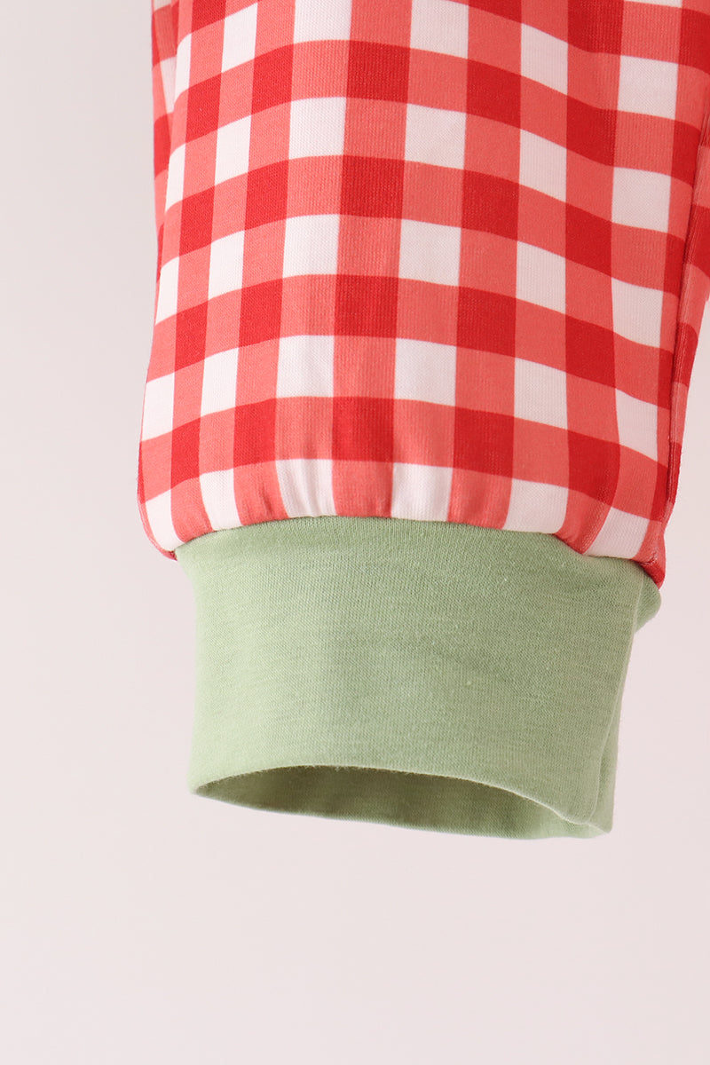 Abby & Evie | Sage Goose Embroidery Gingham Pants Set