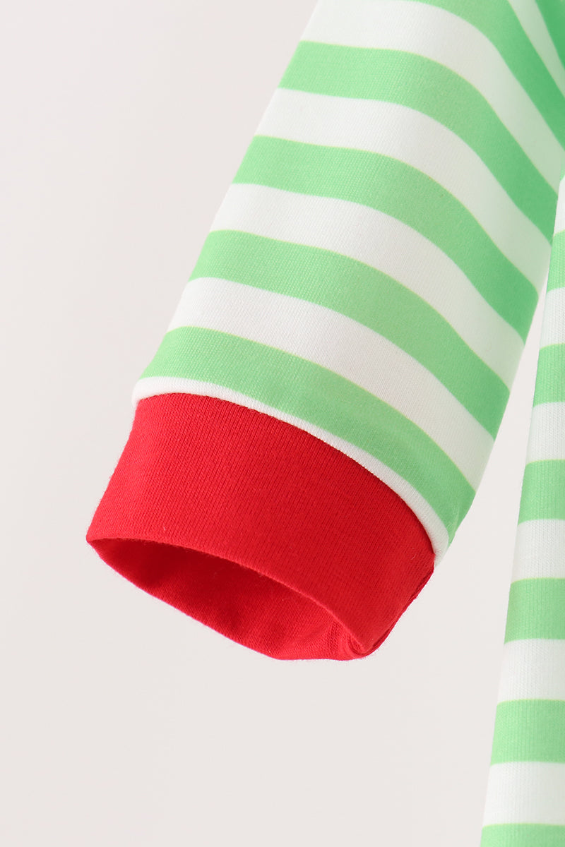 Abby & Evie | Green Guy Embroidery Stripe Romper