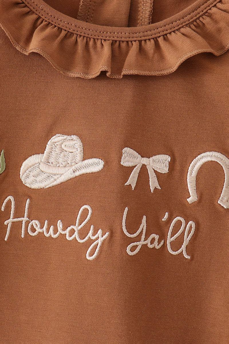 Abby & Evie | Howdy Y'ALL Western Embroidery Ruffle Pants Set