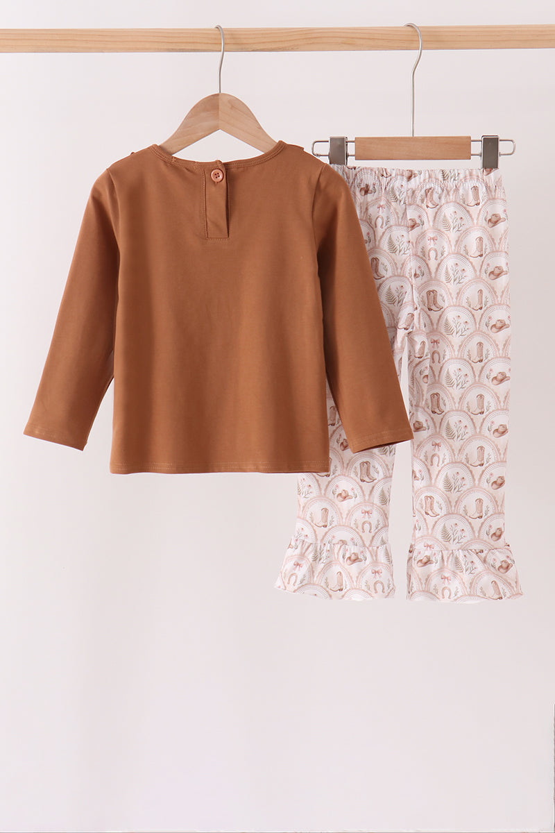 Abby & Evie | Howdy Y'ALL Western Embroidery Ruffle Pants Set