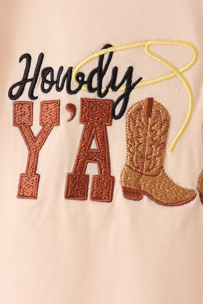 Abby & Evie | Howdy Y'ALL Boots Embroidery Plaid Pants Set