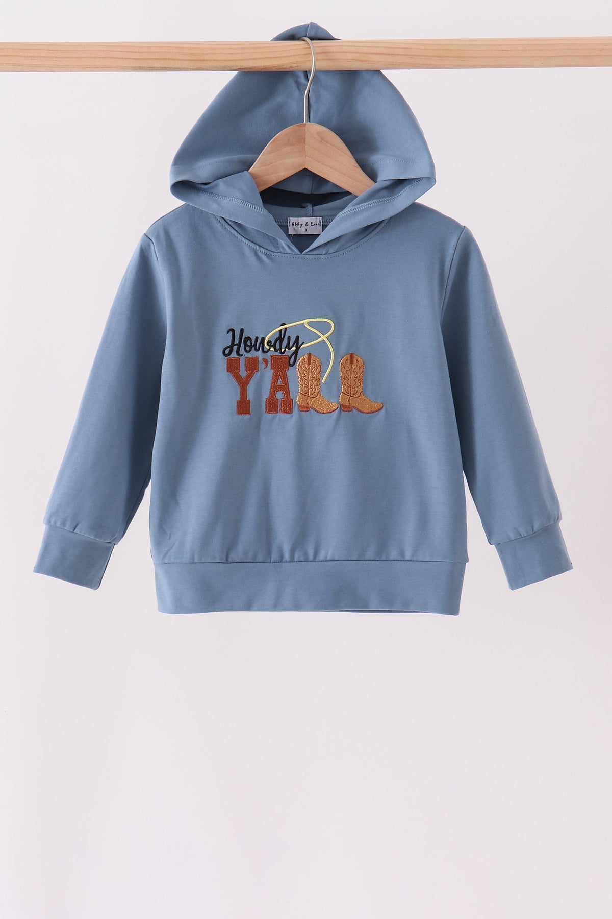 Abby & Evie | Blue Howdy Y'ALL Boots Embroidery Hoodie