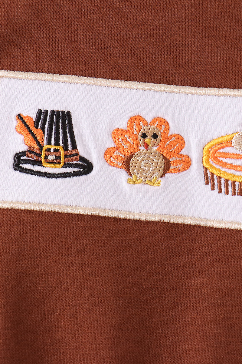 Abby & Evie | Brown Turkey Embroidered Romper