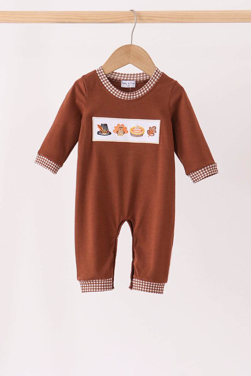 Abby & Evie | Brown Turkey Embroidered Romper