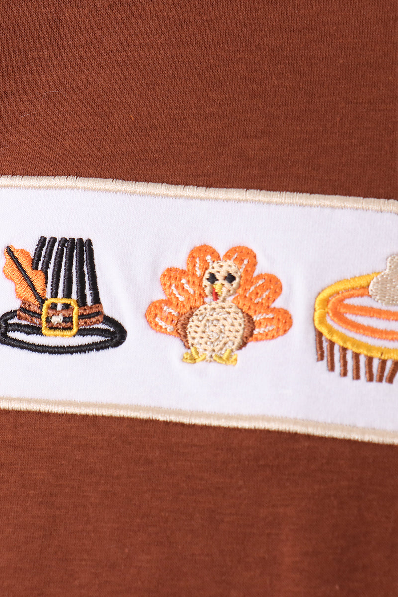 Abby & Evie |  Brown Turkey Embroidery Pants Set