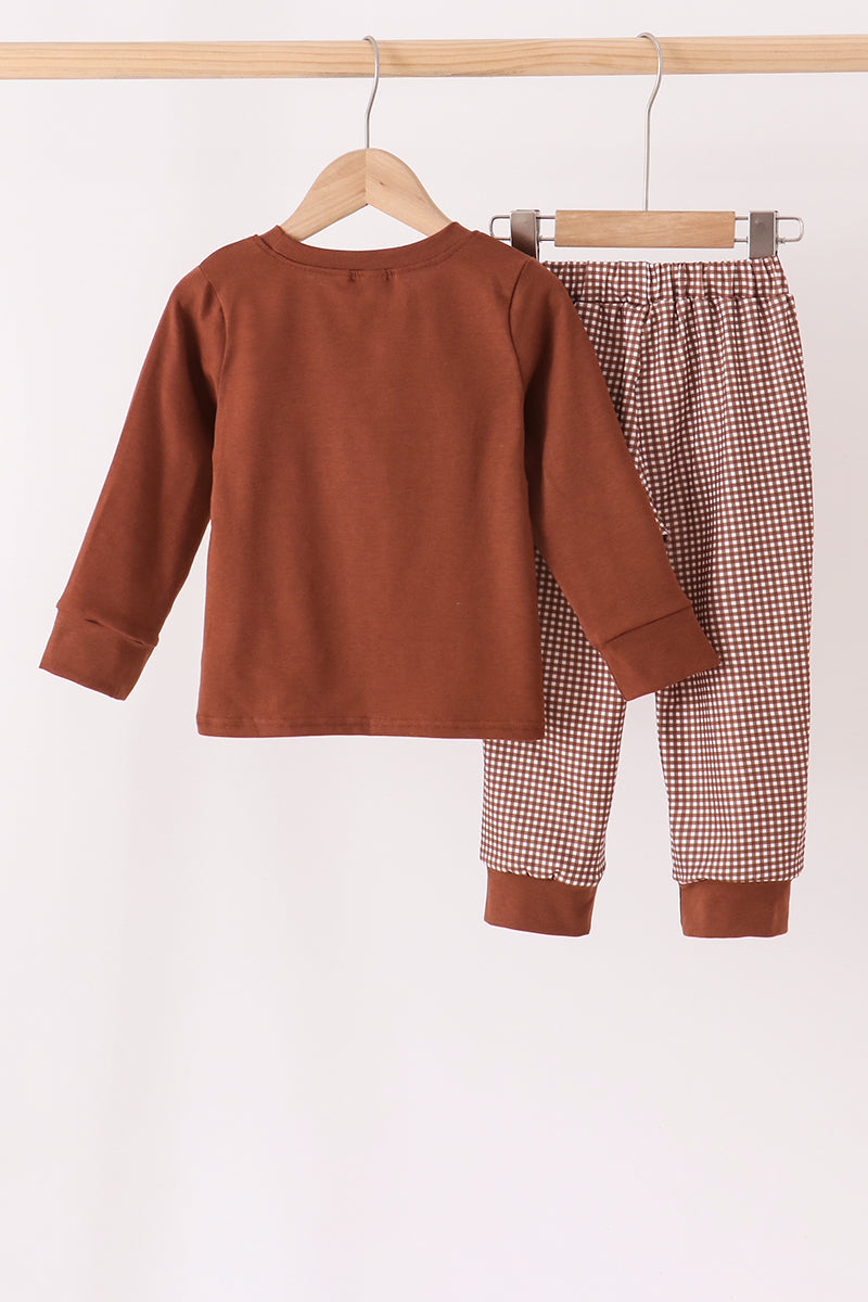 Abby & Evie |  Brown Turkey Embroidery Pants Set