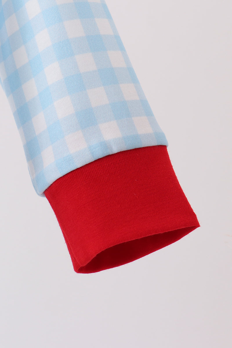 Abby & Evie | Blue Candy Cane Embroidery Gingham
Bubble
