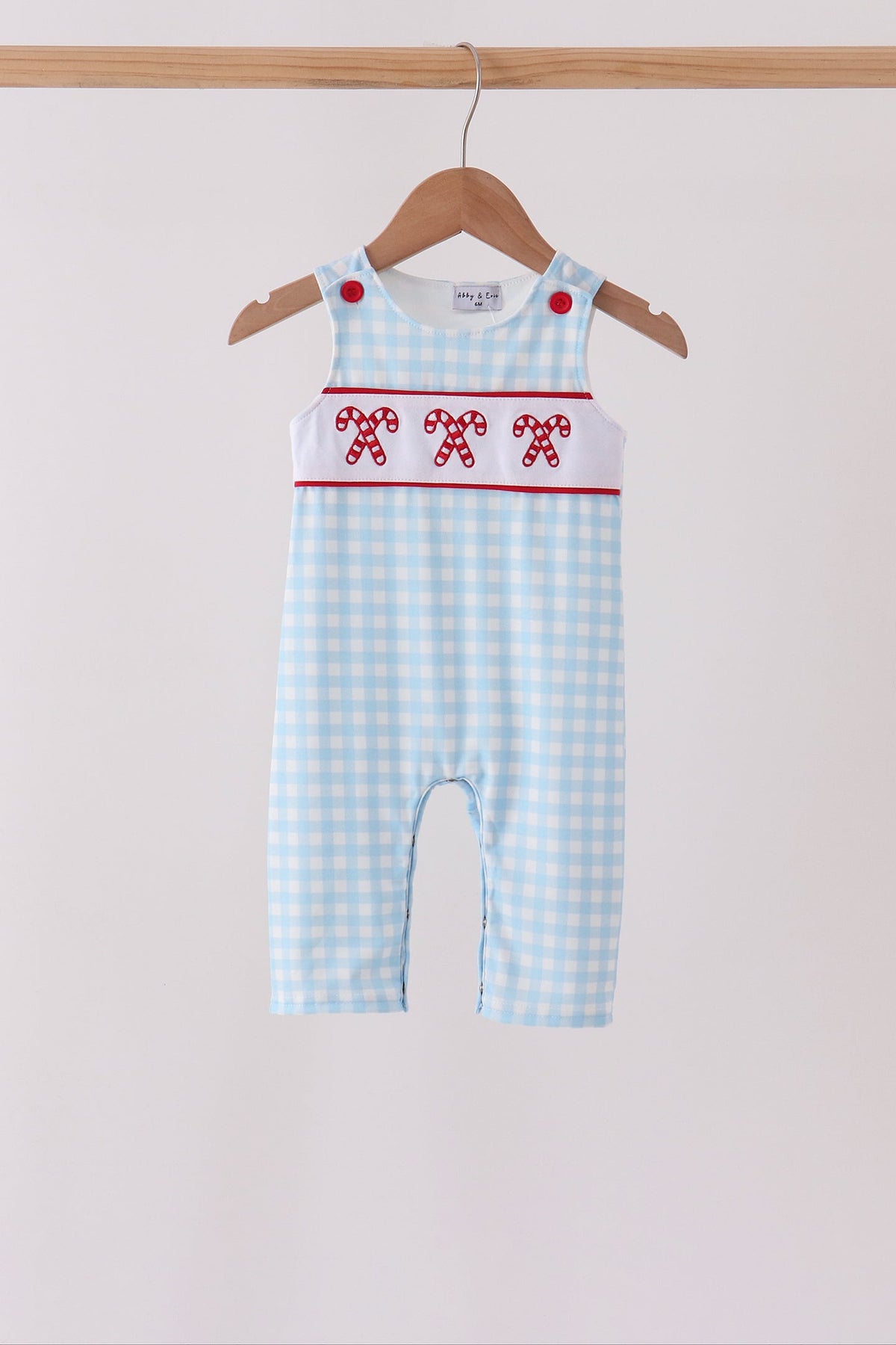 Abby & Evie | Blue Candy Cane Embroidery Gingham
JonJon