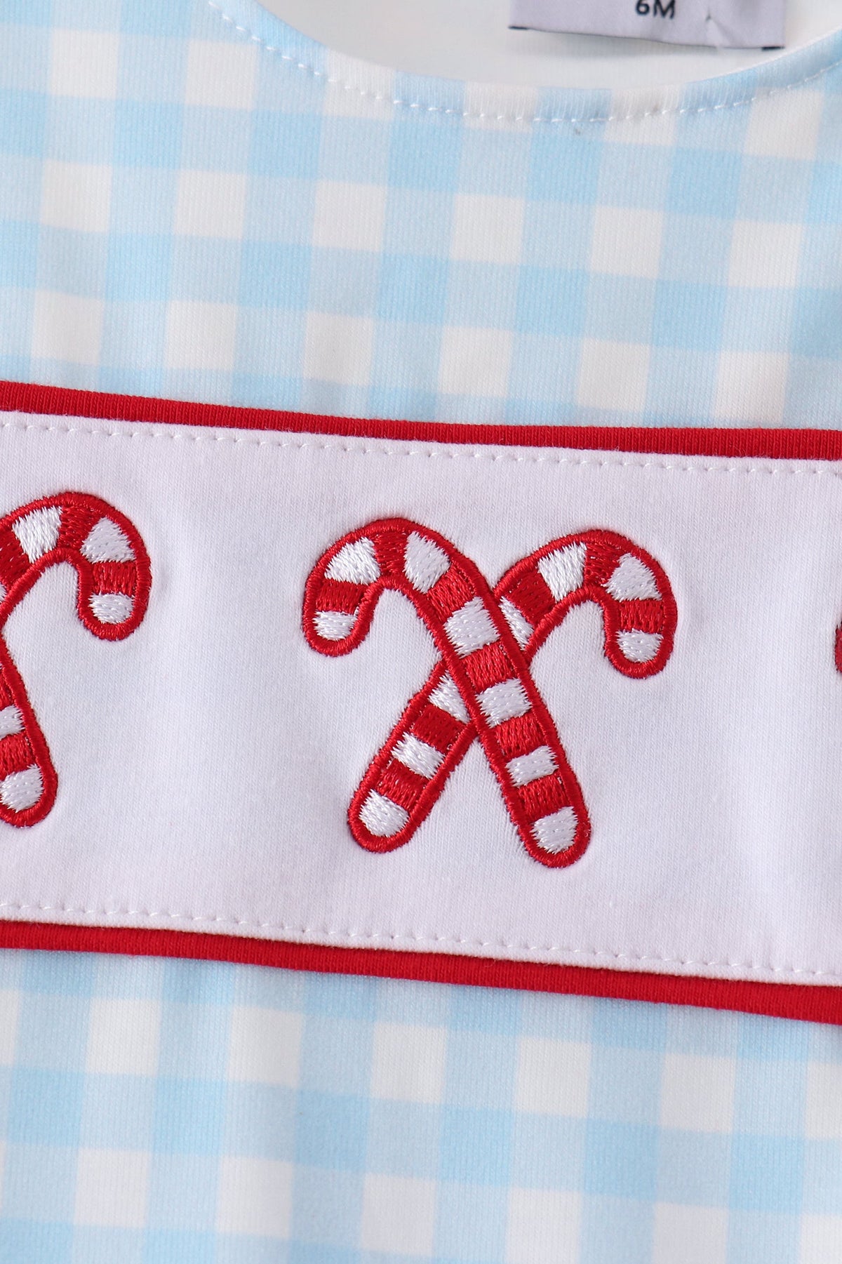 Abby & Evie | Blue Candy Cane Embroidery Gingham
JonJon