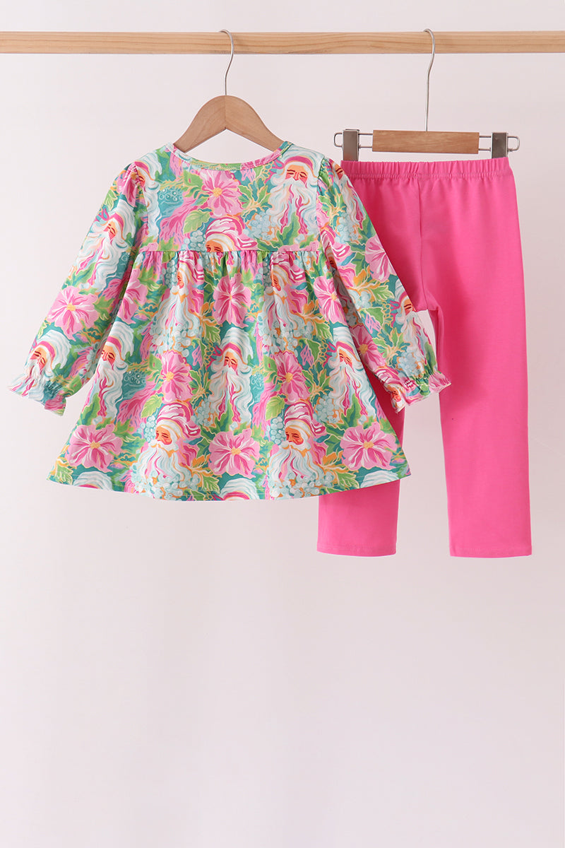 Abby & Evie | Pink Santa Smocked Pants Set