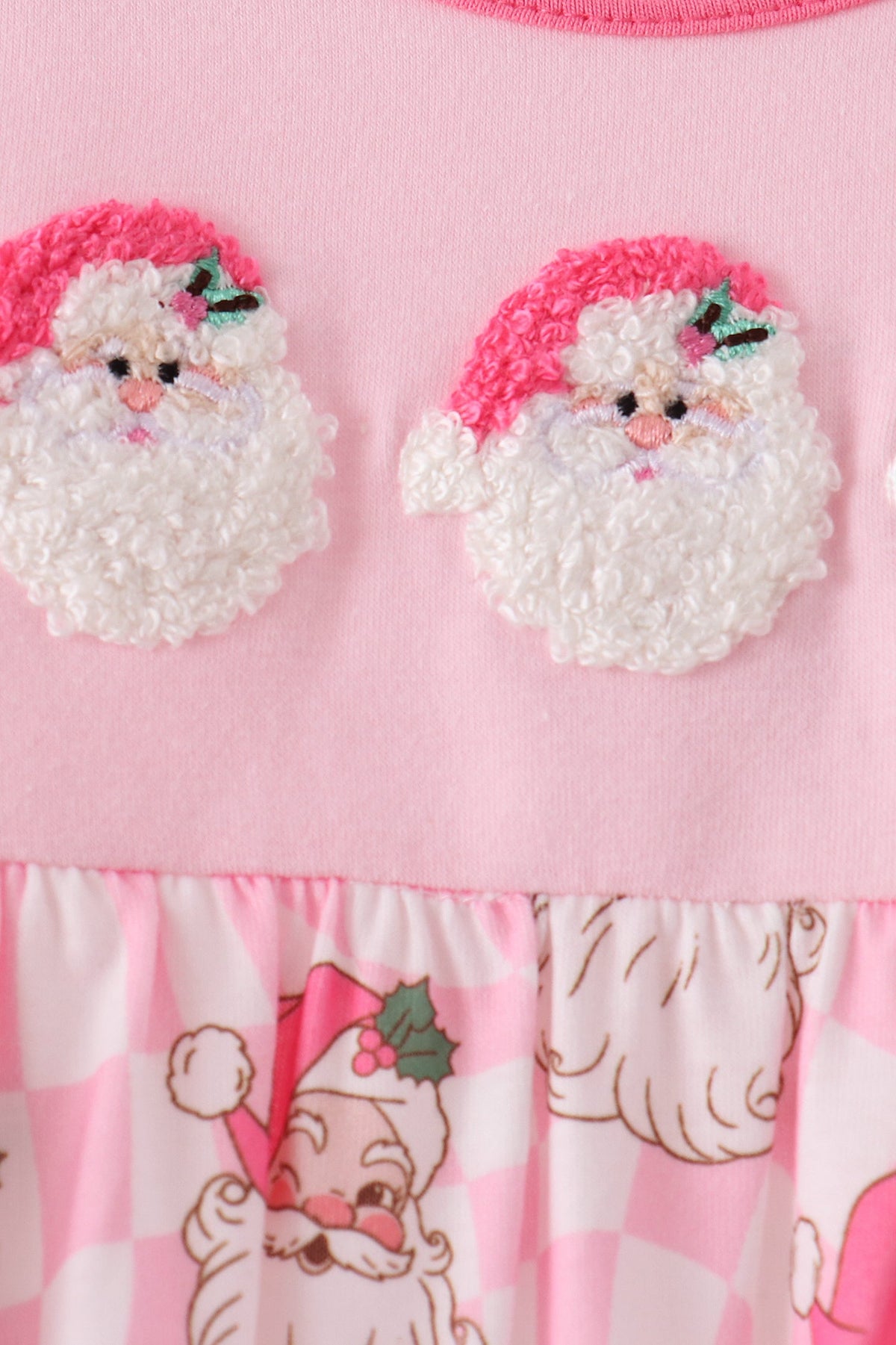Abby & Evie | Pink Santa French Knot Ruffle Romper