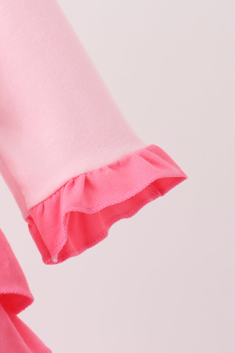 Abby & Evie | Pink Santa French Knot Ruffle Romper