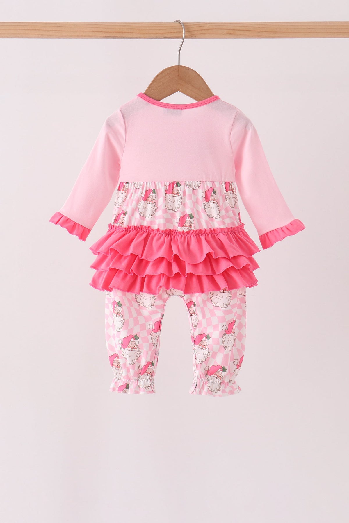 Abby & Evie | Pink Santa French Knot Ruffle Romper