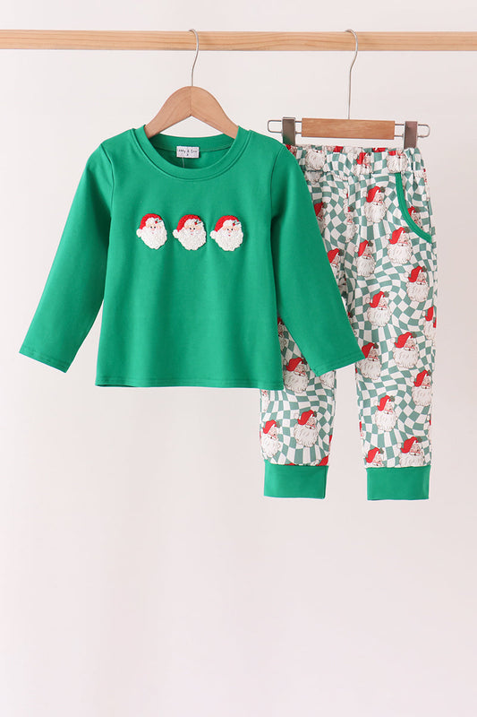 Abby & Evie | Green Santa French Knot Jogger Set