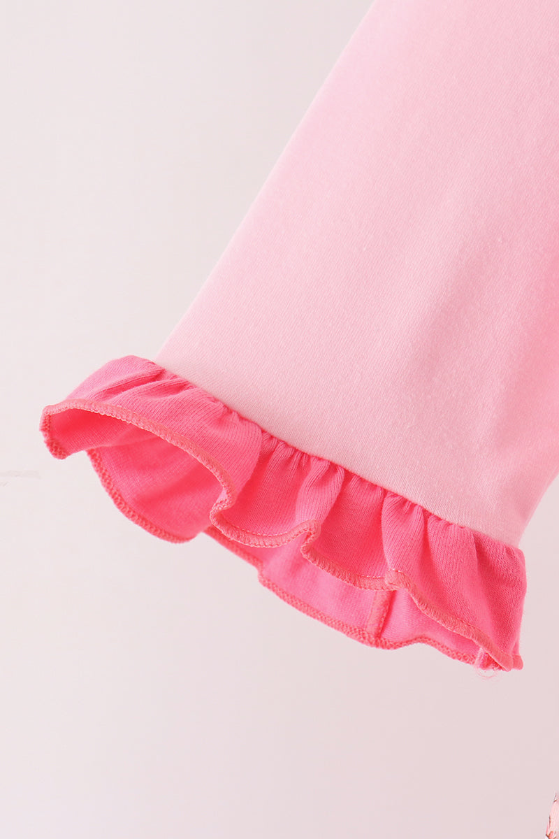 Abby & Evie | Pink Santa French Knot Bow Pants Set