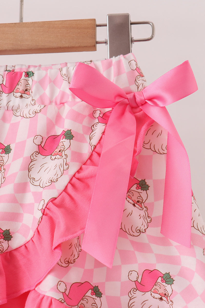 Abby & Evie | Pink Santa French Knot Ruffle Skorts Set