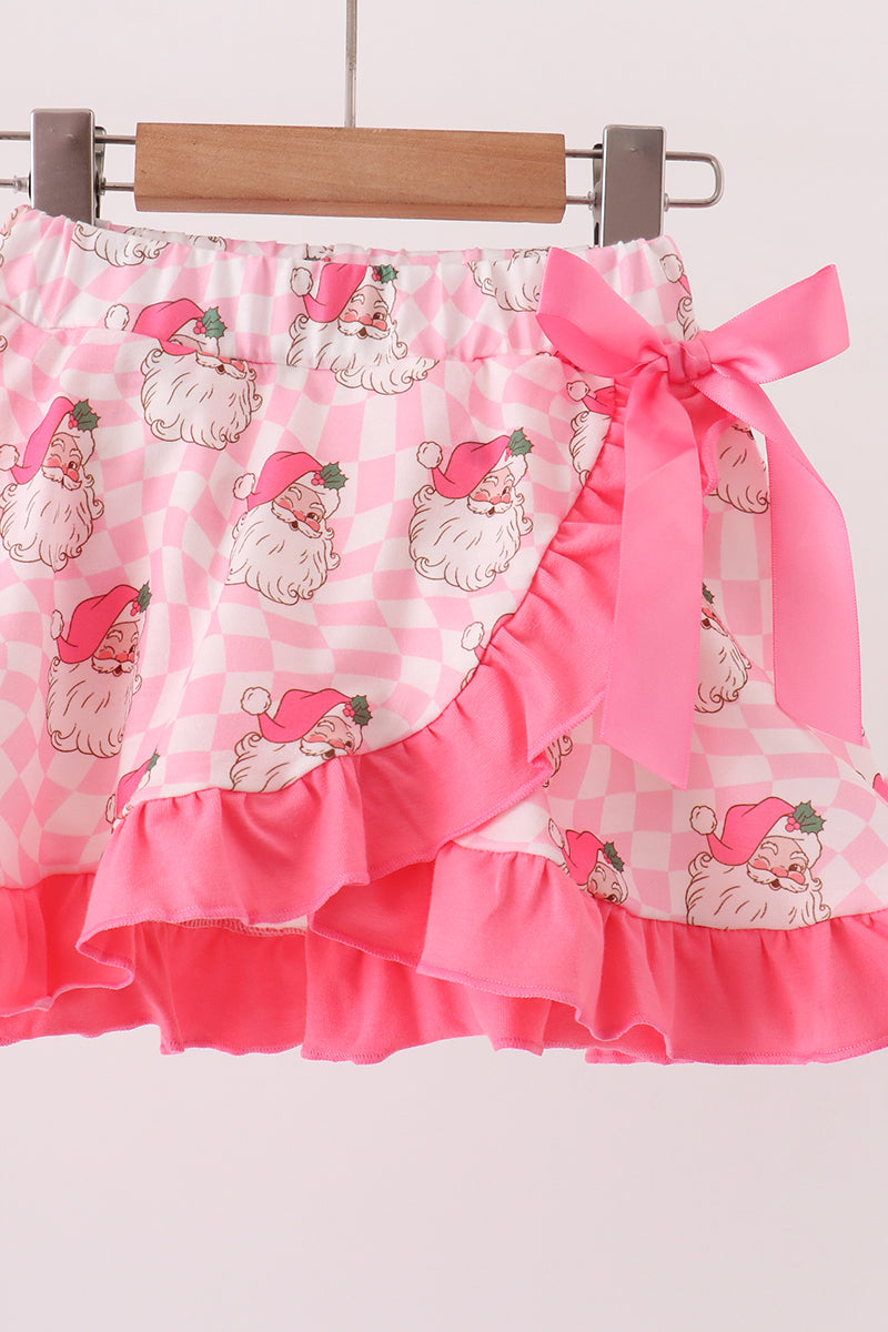 Abby & Evie | Pink Santa French Knot Ruffle Skorts Set