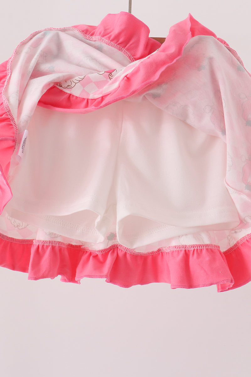 Abby & Evie | Pink Santa French Knot Ruffle Skorts Set