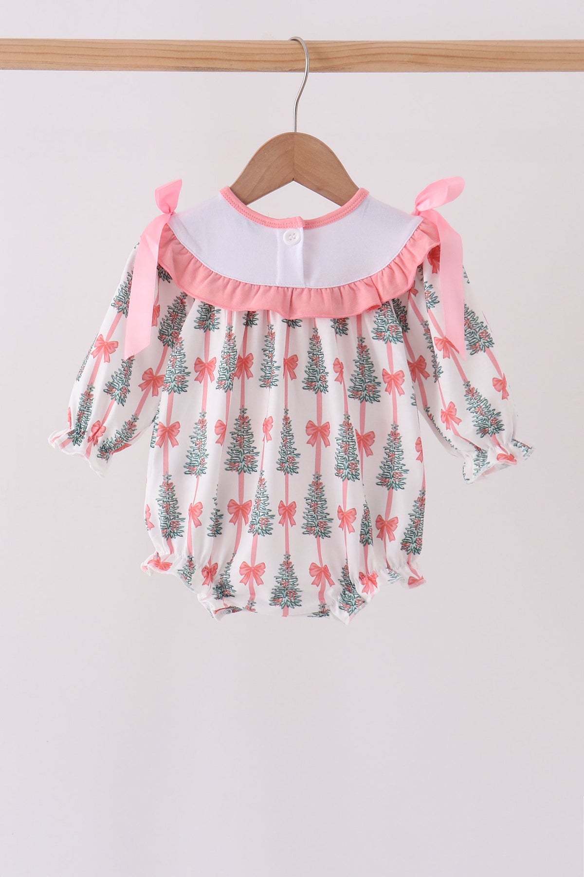 Abby & Evie | Pink Christmas Tree Embroidery Ruffle Bubble