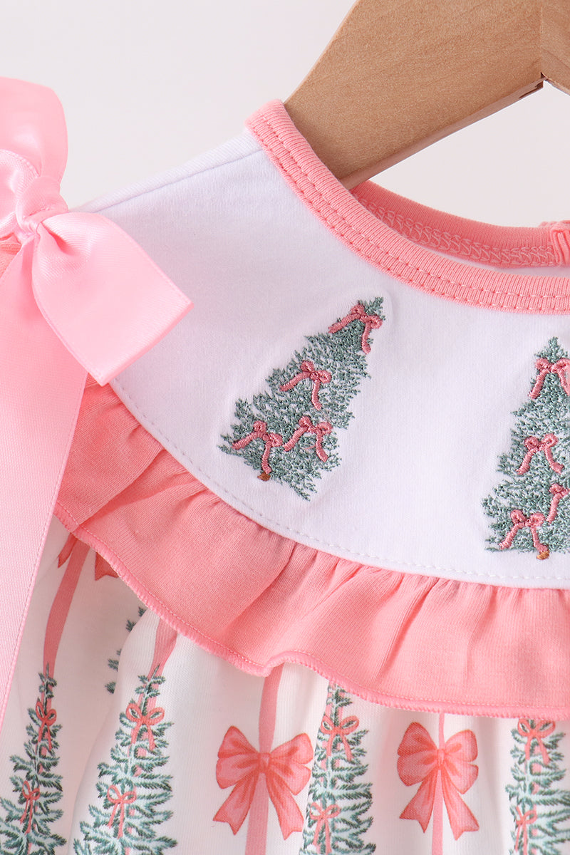Abby & Evie | Pink Christmas Tree Embroidery Ruffle Bubble