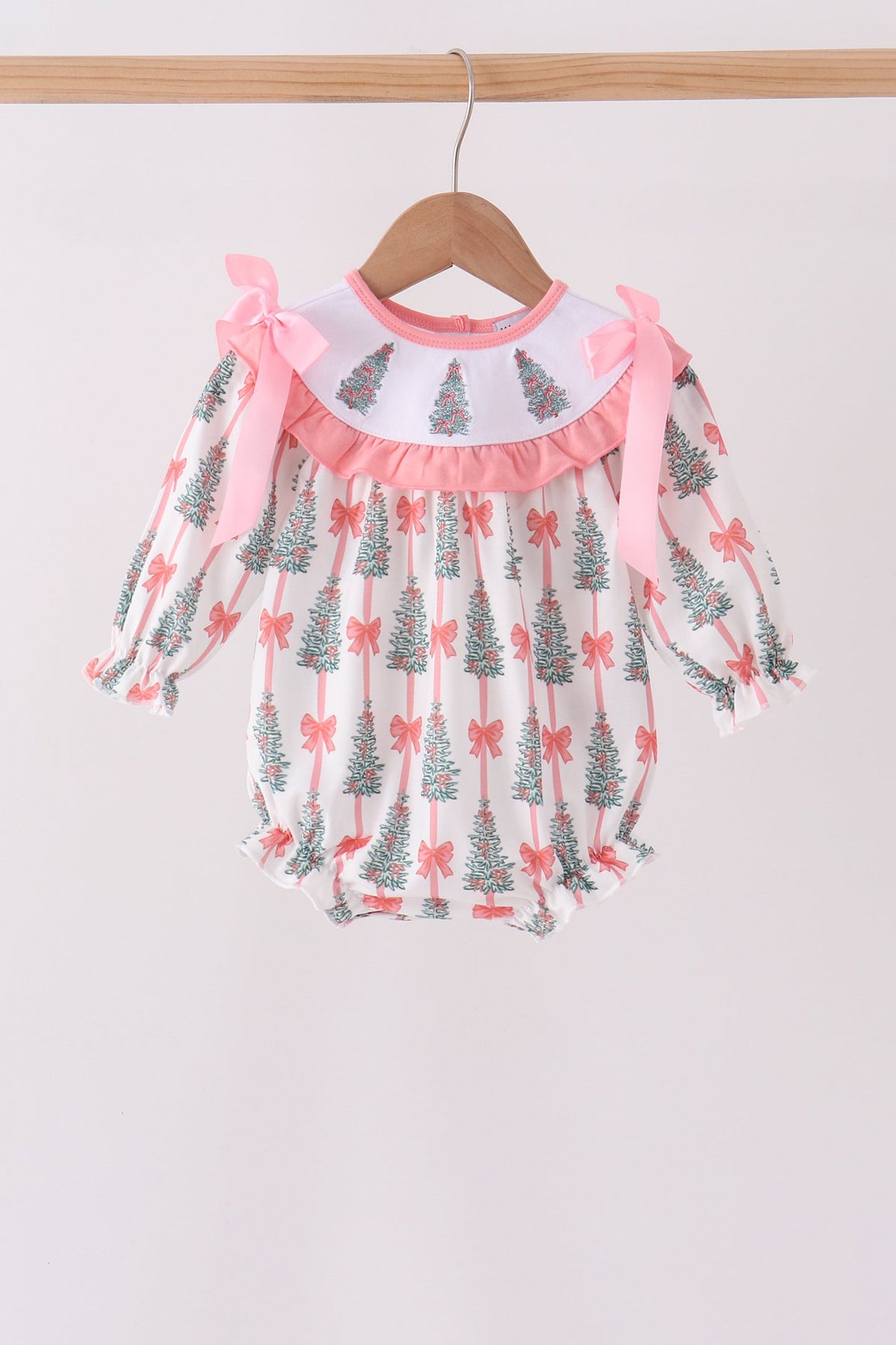 Abby & Evie | Pink Christmas Tree Embroidery Ruffle Bubble