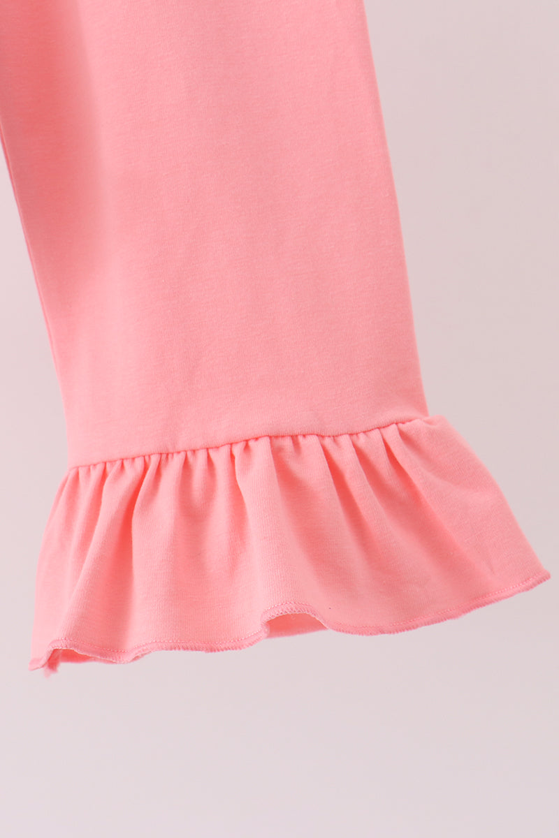 Abby & Evie | Pink Christmas Tree Embroidery Ruffle Pants Set