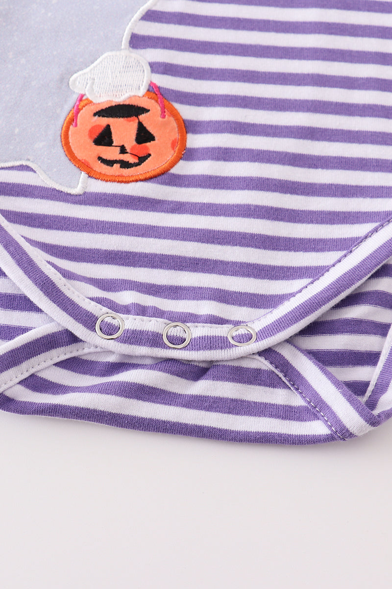 Abby & Evie - Purple Stripe Ghost Pumpkin Applique Onesie