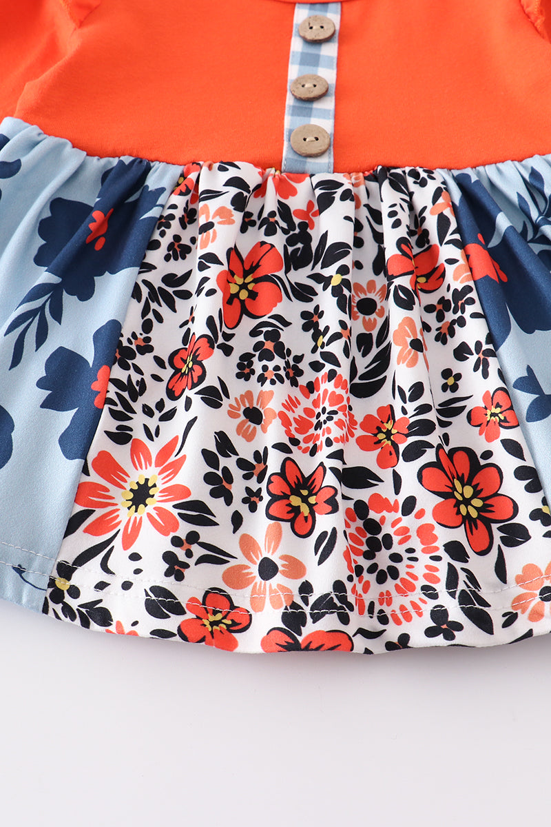 Abby & Evie - Orange Floral Print Ruffle Baby Romper