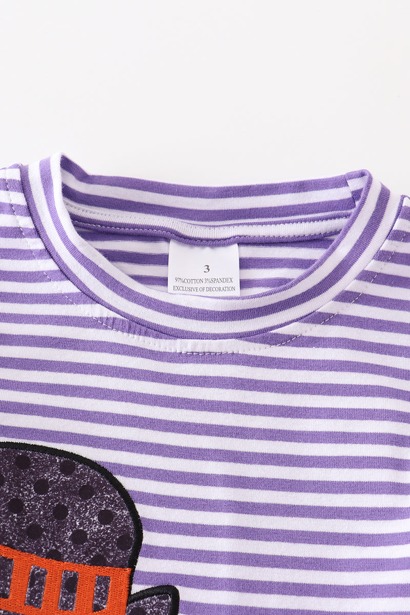 Abby & Evie - Purple Stripe Ghost Pumpkin Applique Top