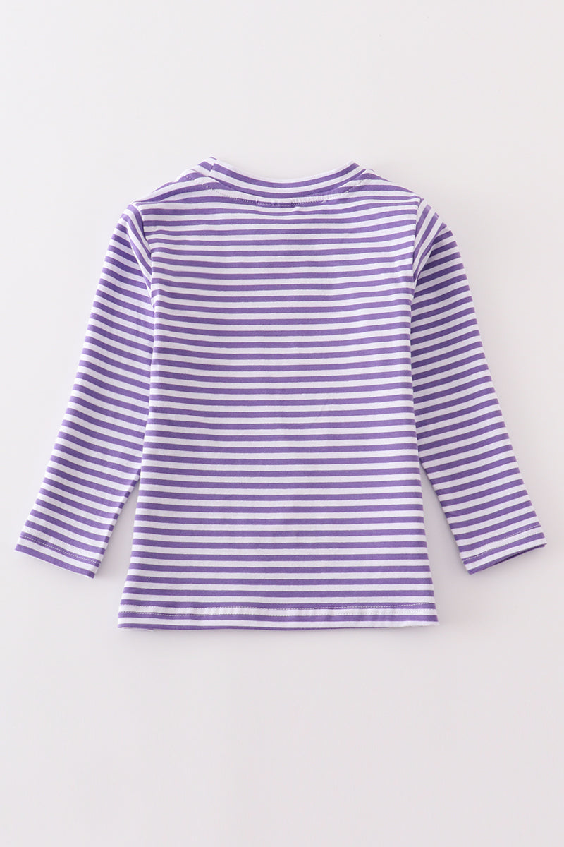 Abby & Evie - Purple Stripe Ghost Pumpkin Applique Top