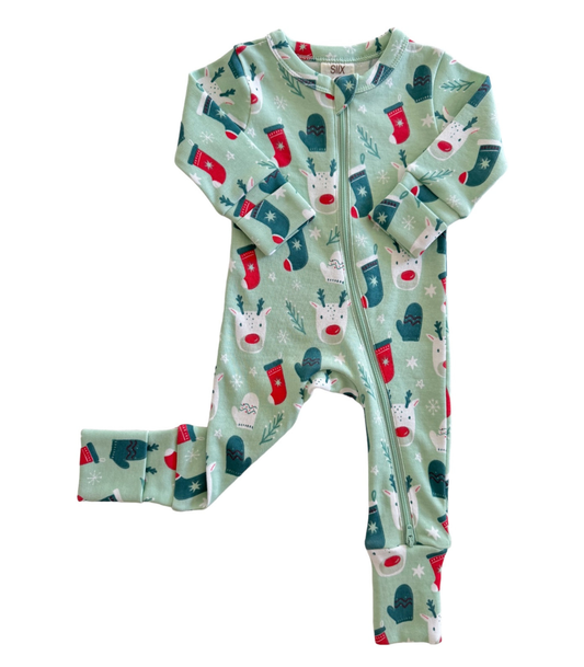 SIIX Collection - Reindeer / Organic 2-Way Zip Romper