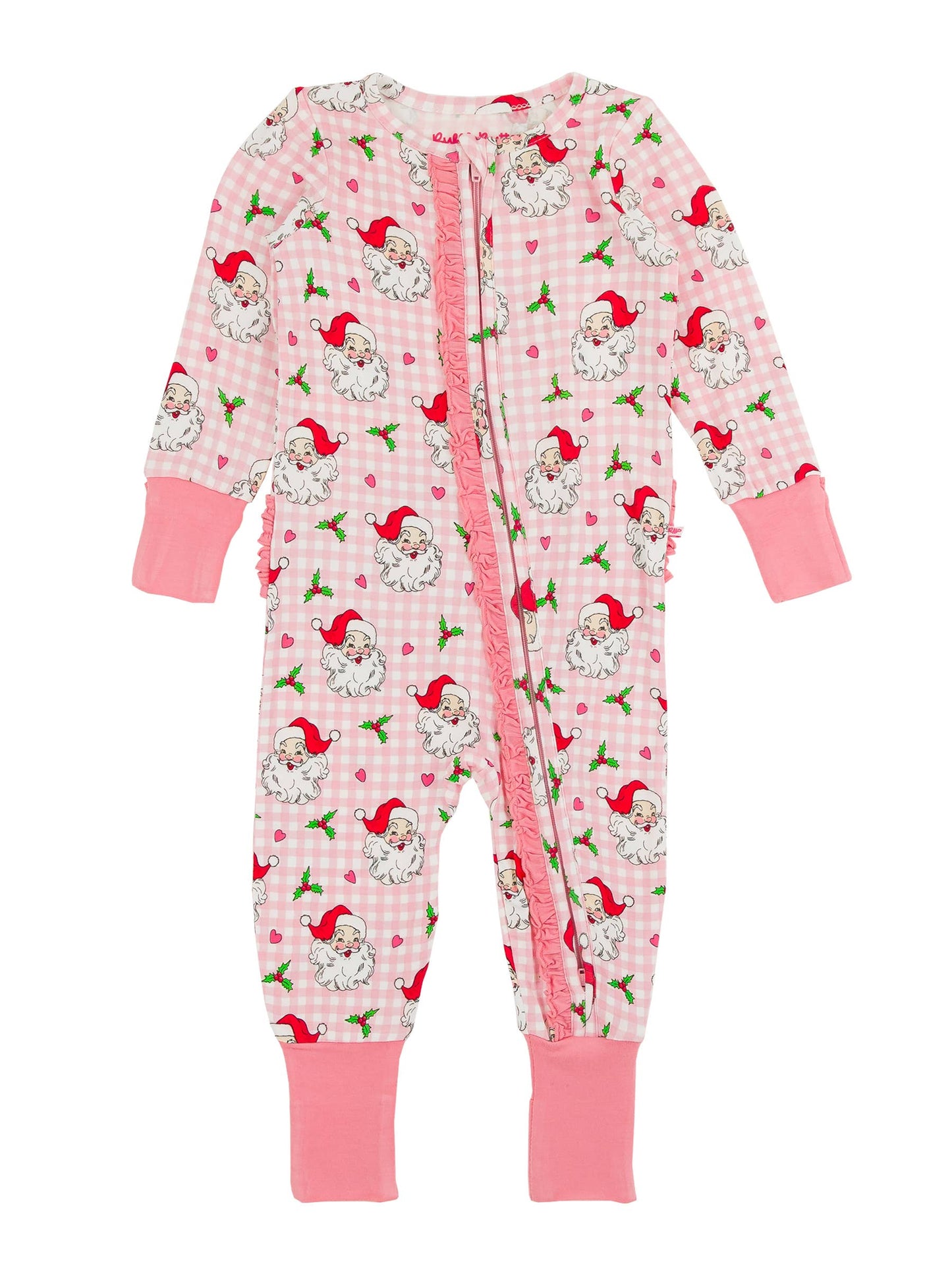 RuffleButts + RuggedButts - Baby Girls Dear Santa Bamboo Viscose Convertible Ruffle One Piece Pajama