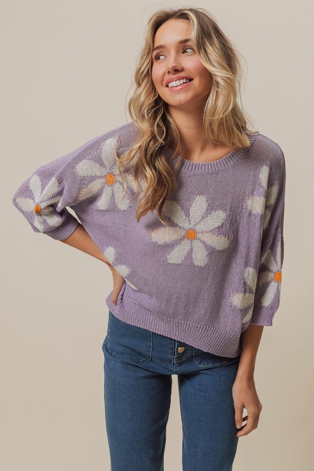 BiBi Floral Pattern Slit Sweater