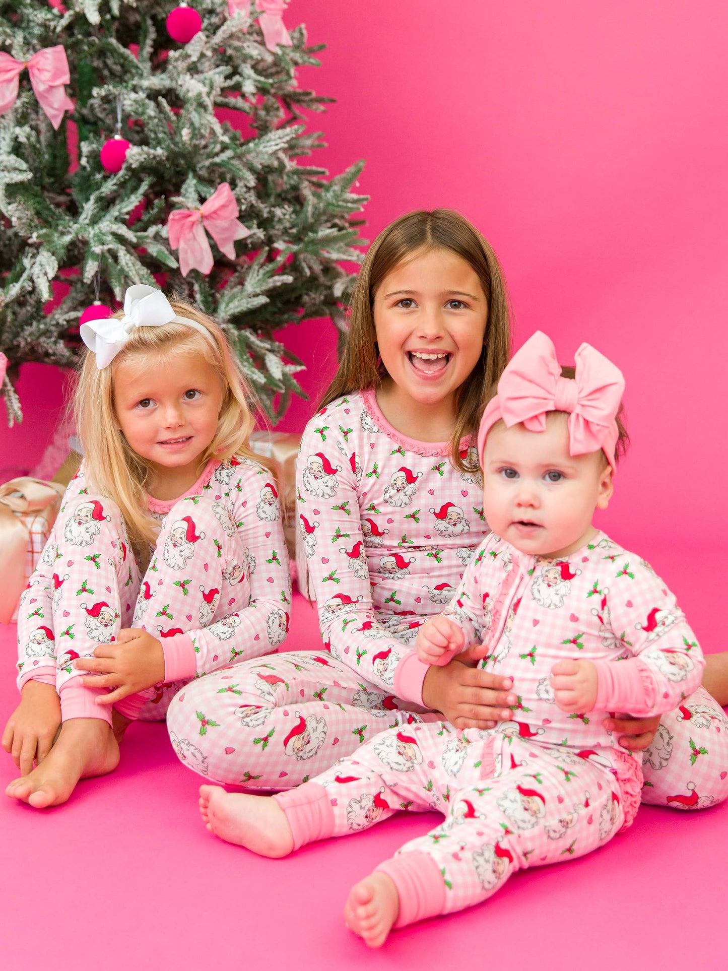 RuffleButts + RuggedButts - Baby Girls Dear Santa Bamboo Viscose Convertible Ruffle One Piece Pajama