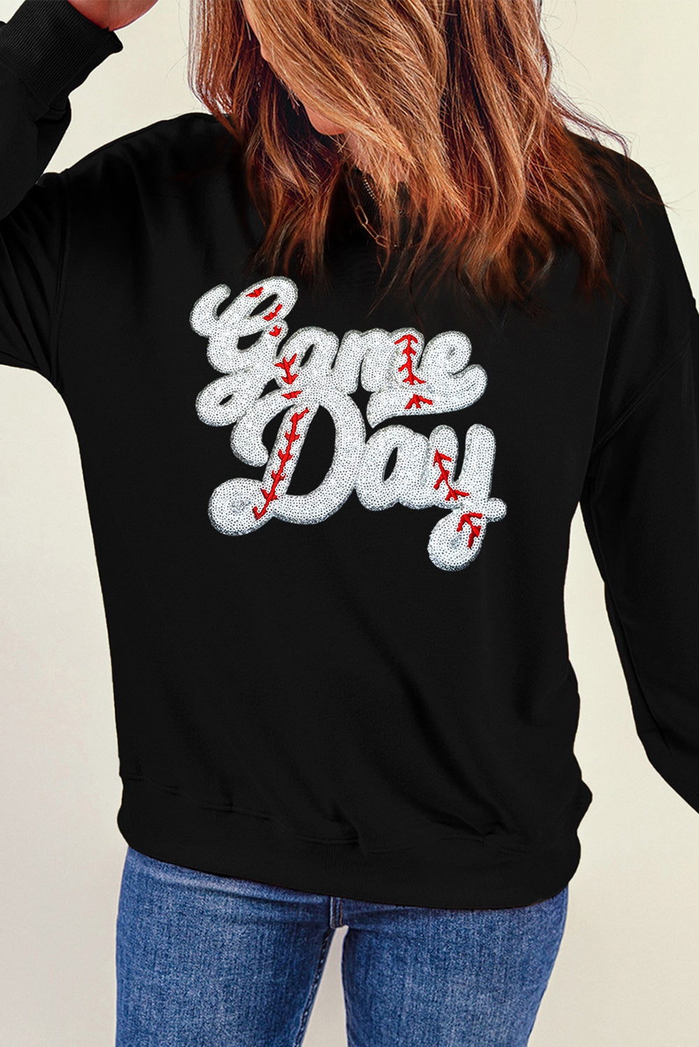 Letter Graphic Round Neck Long Sleeve Sweatshirt