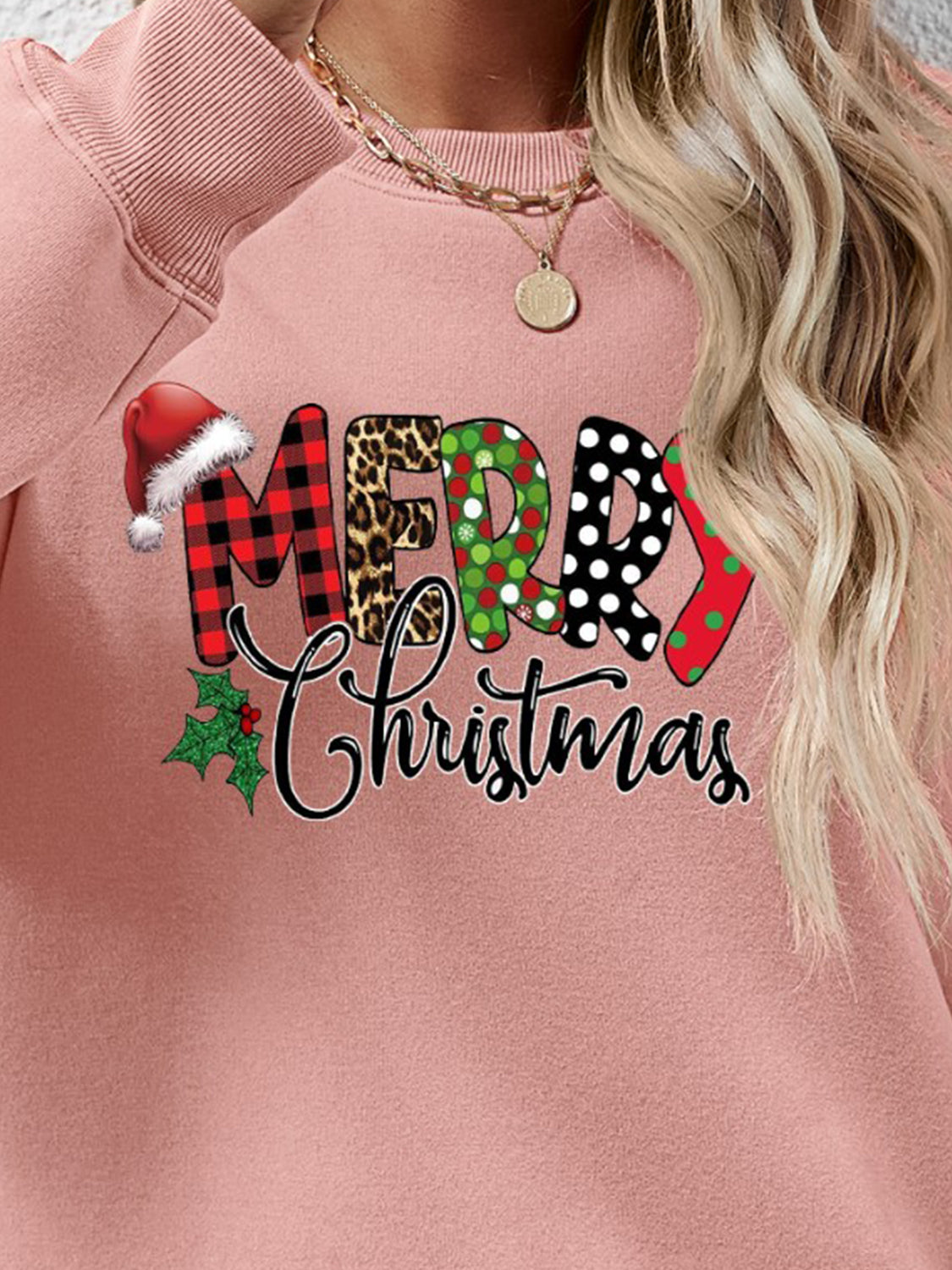 MERRY CHRISTMAS Round Neck Dropped Shoulder Sweatshirt