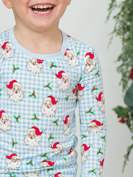 RuffleButts + RuggedButts - Boys Blue Dear Santa Bamboo Viscose Long Sleeve Pajama Set