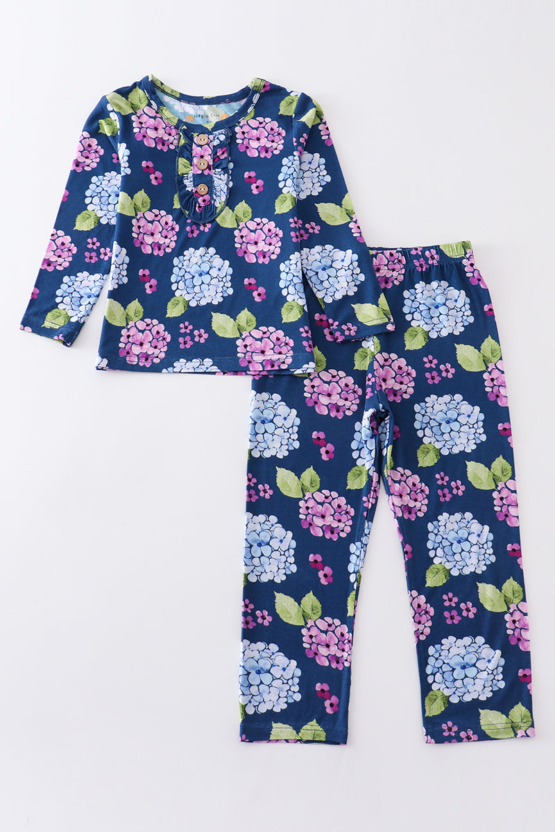 Abby & Evie - Navy Floral Print Bamboo Pajamas Set