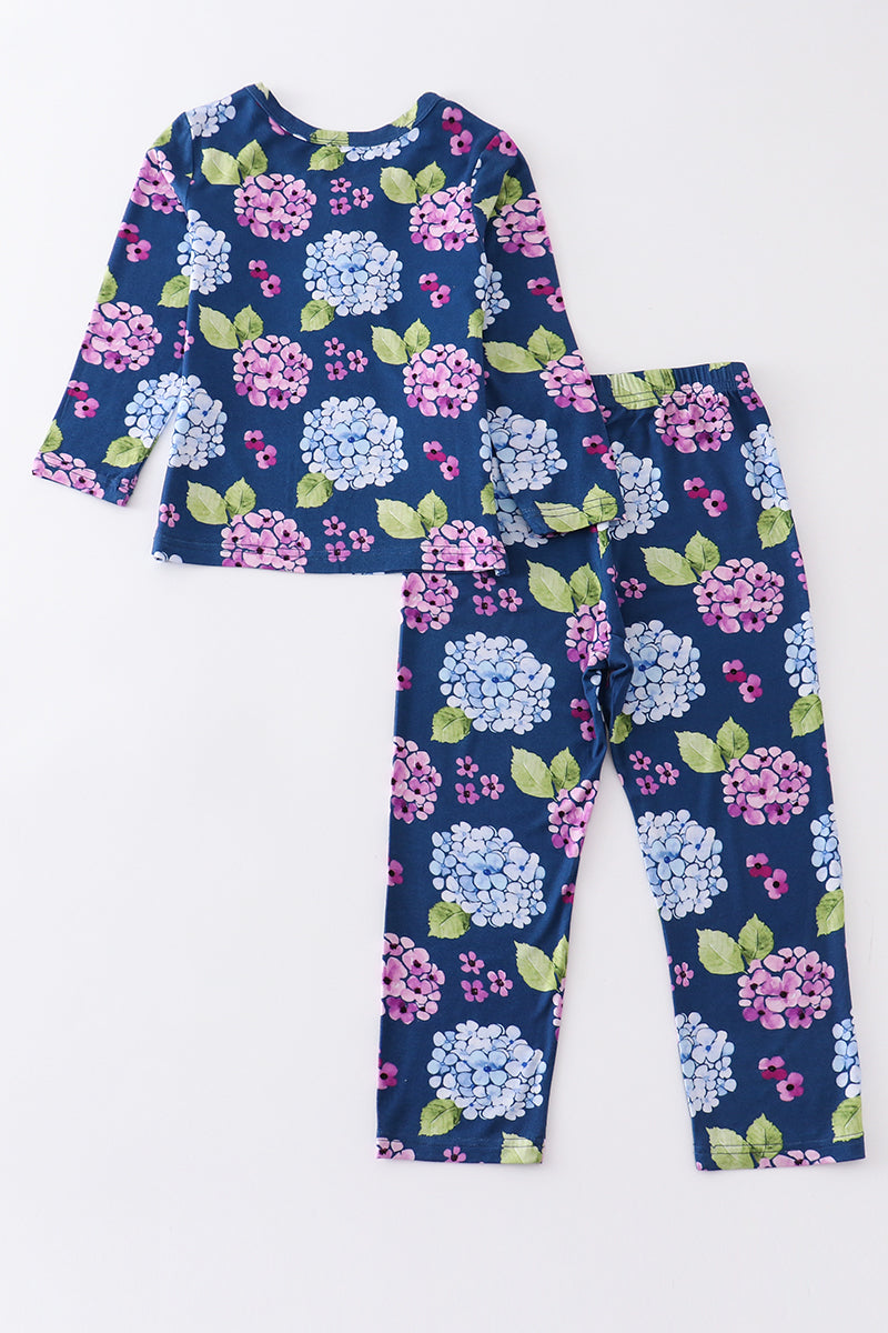 Abby & Evie - Navy Floral Print Bamboo Pajamas Set