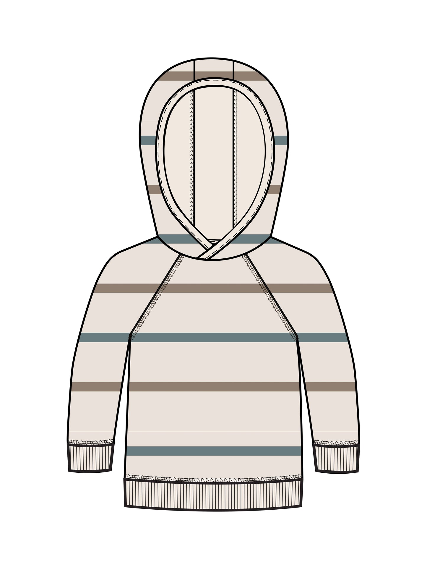 Colored Organics - Baby & Kids Madison Hooded Pullover-Max Stripe / Teal+Taupe