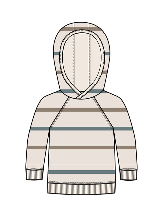 Colored Organics - Baby & Kids Madison Hooded Pullover-Max Stripe / Teal+Taupe