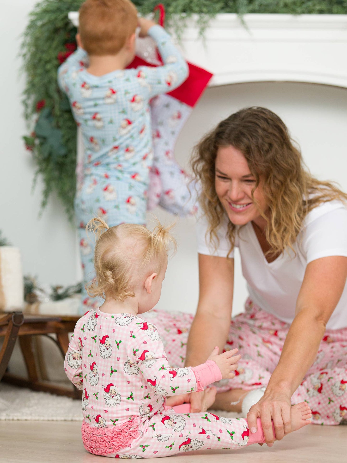 RuffleButts + RuggedButts - Baby Girls Dear Santa Bamboo Viscose Convertible Ruffle One Piece Pajama