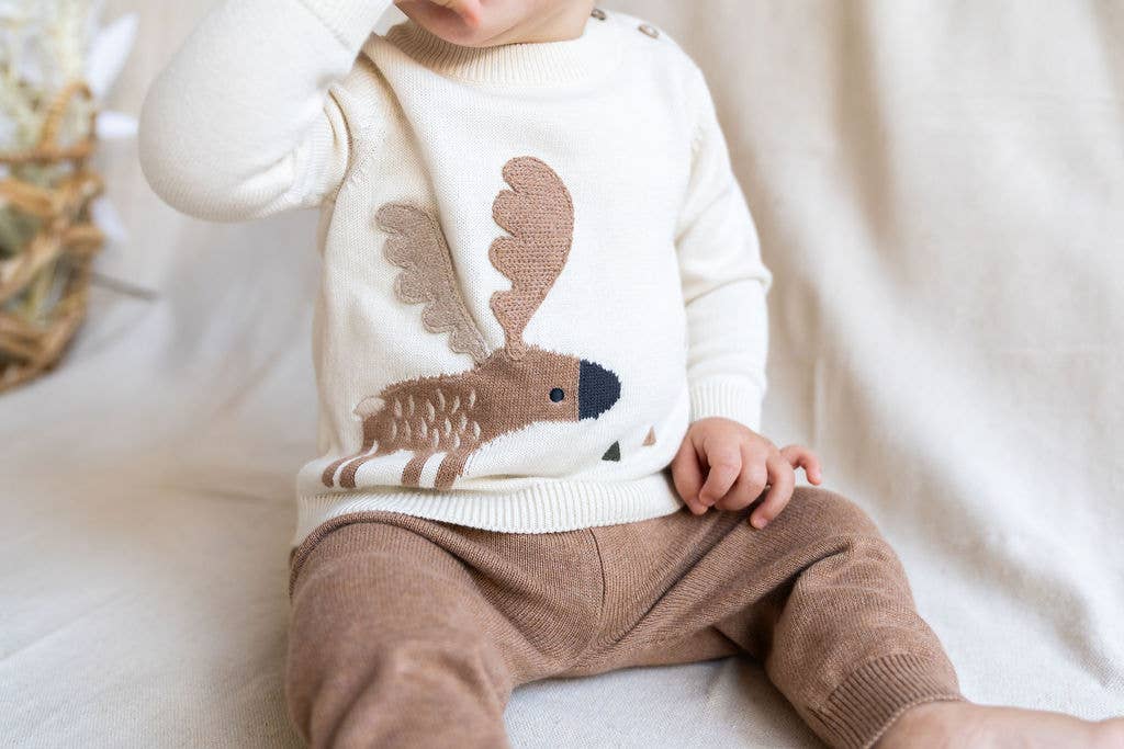 Viverano Organics - Moose Jacquard Knit Baby Pullover Sweater (Organic Cotton)