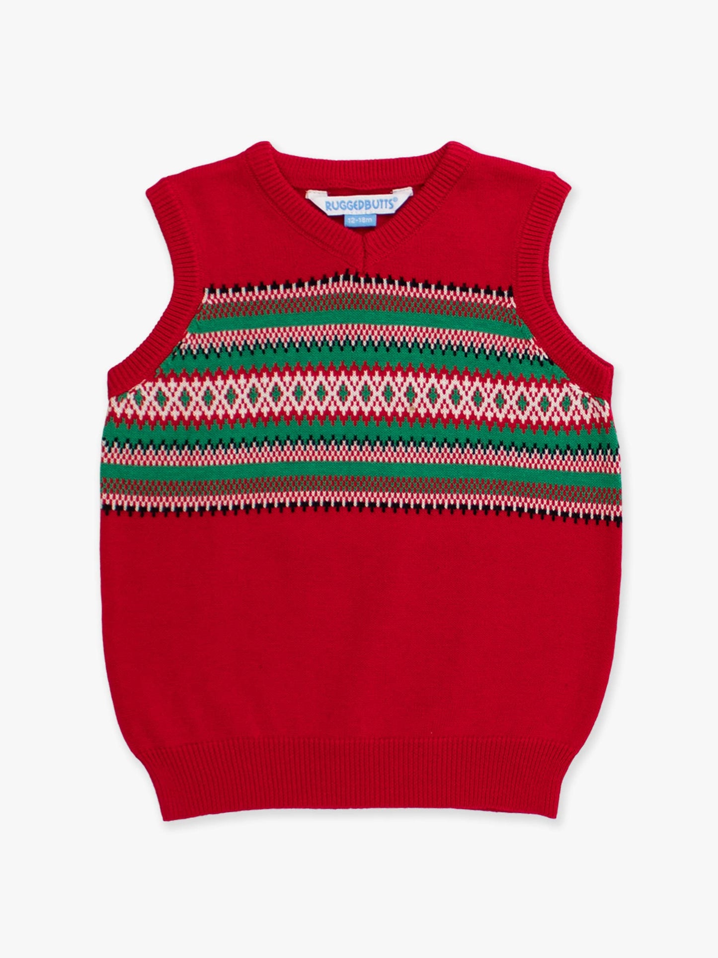 RuffleButts + RuggedButts - Boys Christmas Fair Isle Red V-Neck Sweater Vest