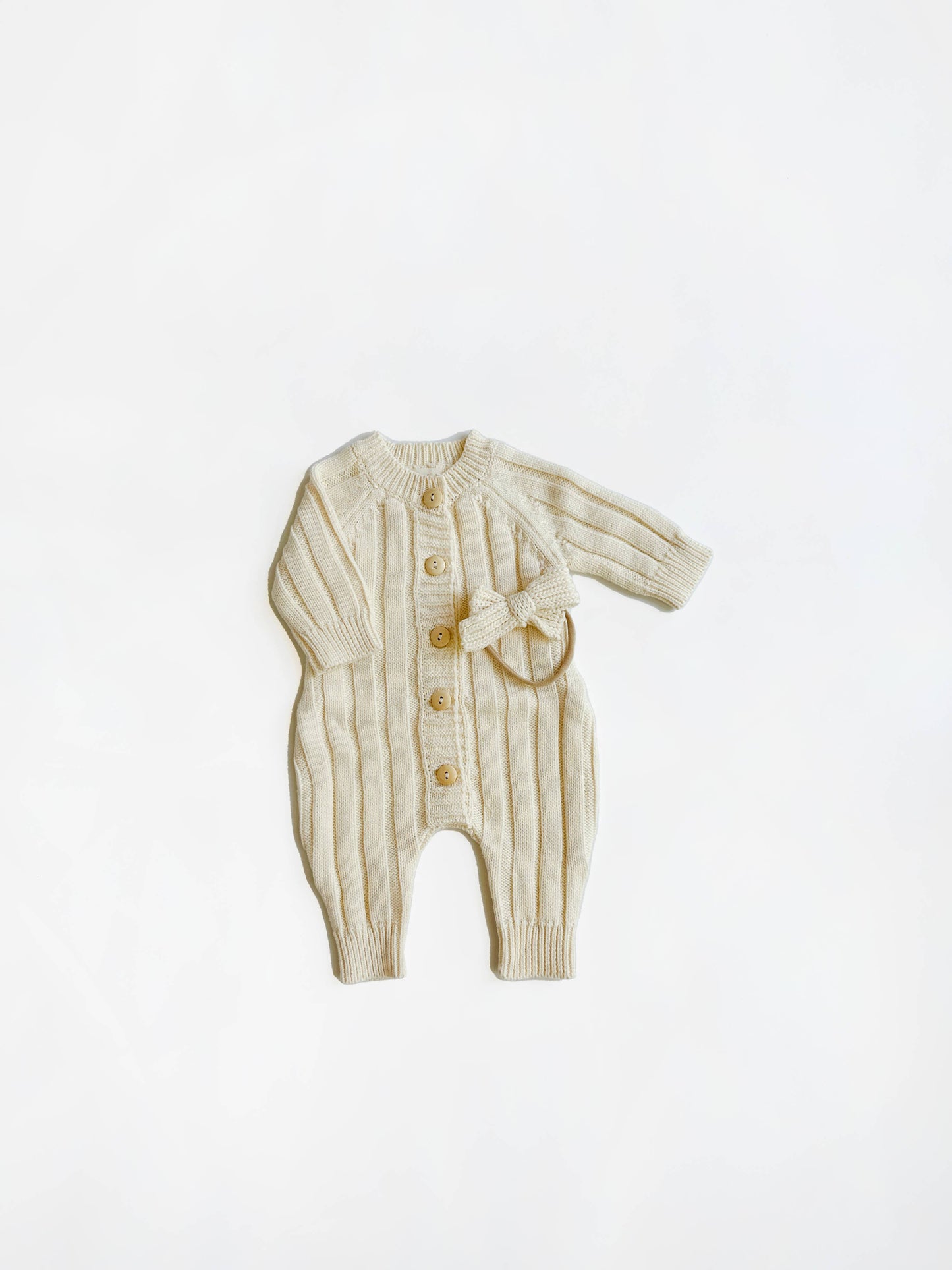 OLIVE & CRADLE - Knit Cotton Baby full Jumper | Milo jumpsuit: Cream Ivory