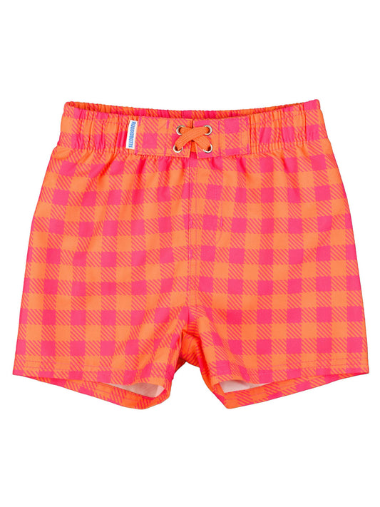 RuffleButts + RuggedButts - Boys Sunset Sorbet Gingham Swim Trunks