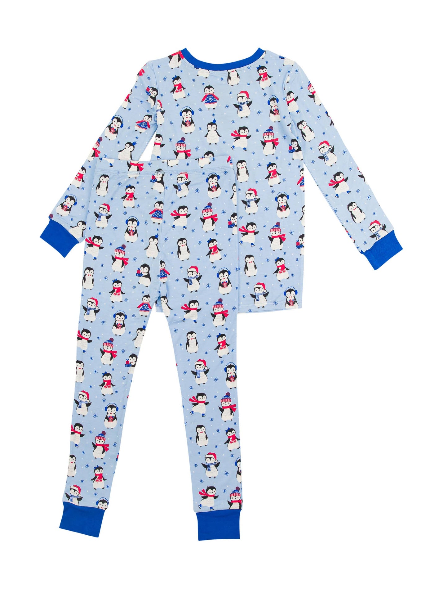 RuffleButts + RuggedButts - Boys Blue Penguin Party Bamboo Viscose Long Sleeve Pajama Set