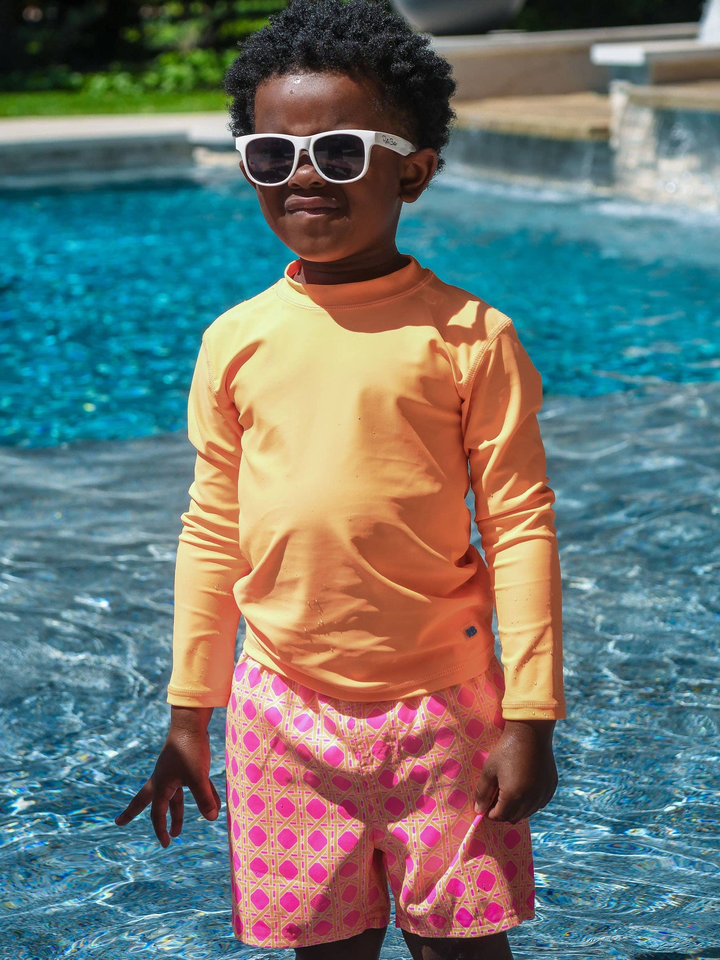 RuffleButts + RuggedButts - Boys Neon Sherbet Cane Swim Trunks